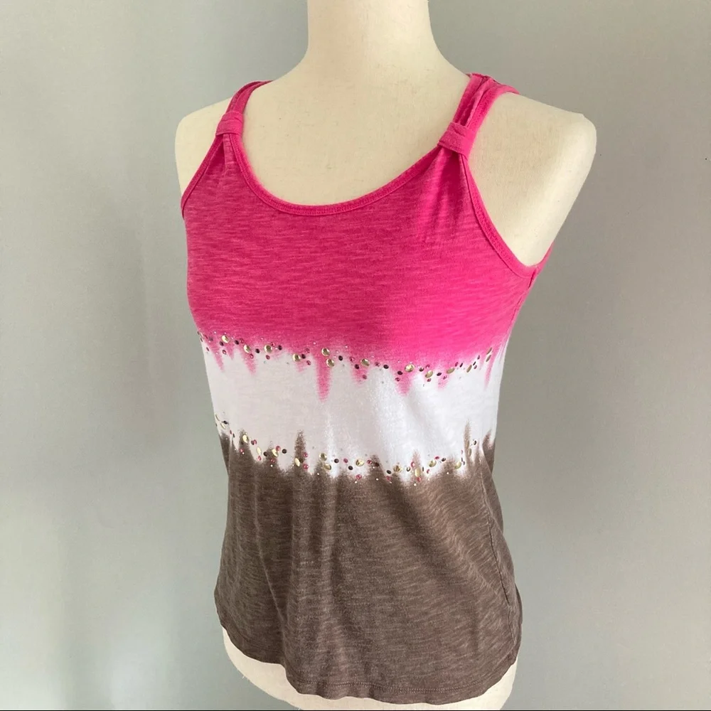 Justice Pink and Brown Color Block Sequin Tank Top